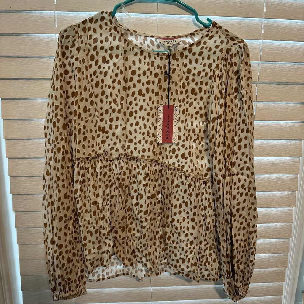 Andree Beige Polka Dot Blouse